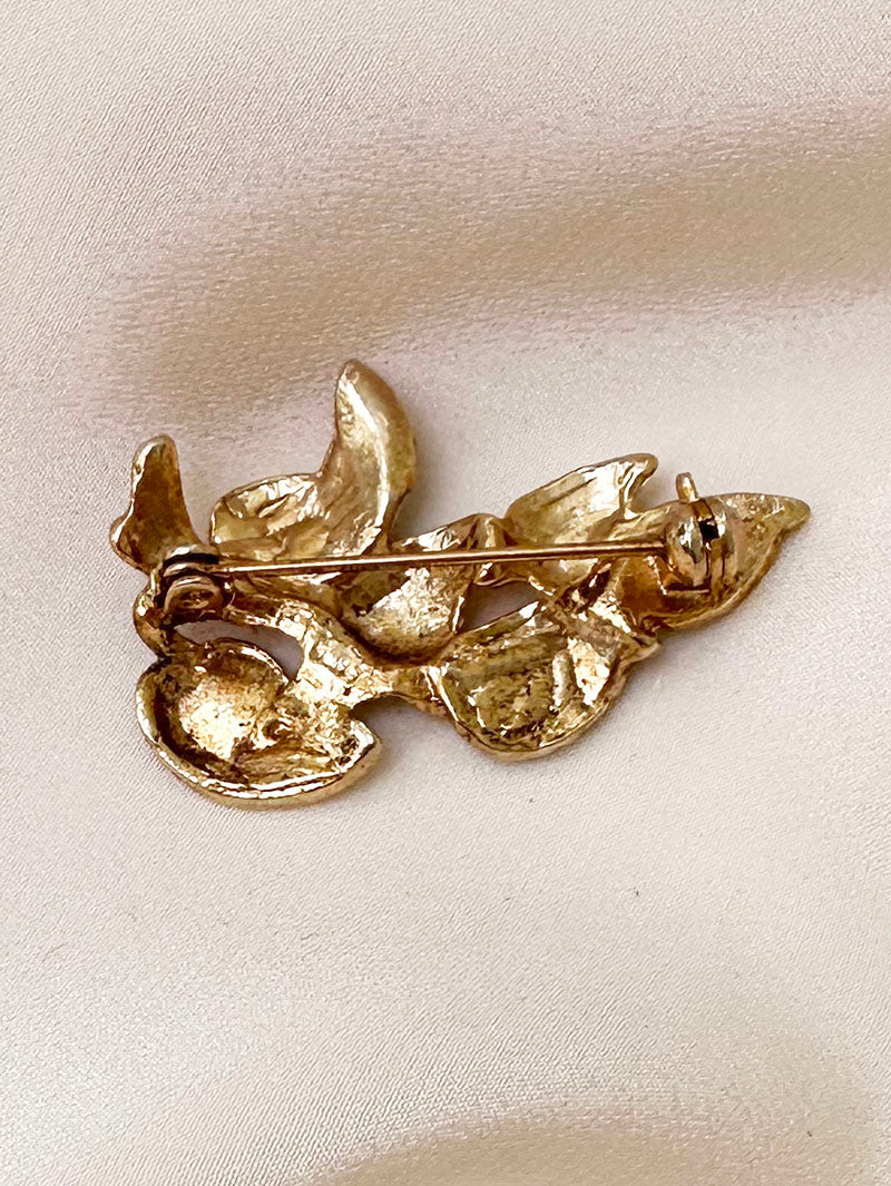Groen/gouden takje broche