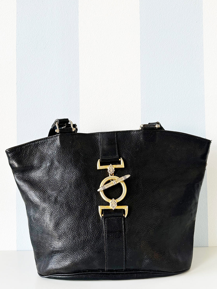 Zwarte leren schoudertas