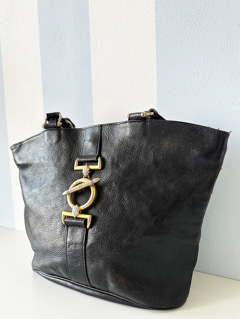 Zwarte leren schoudertas