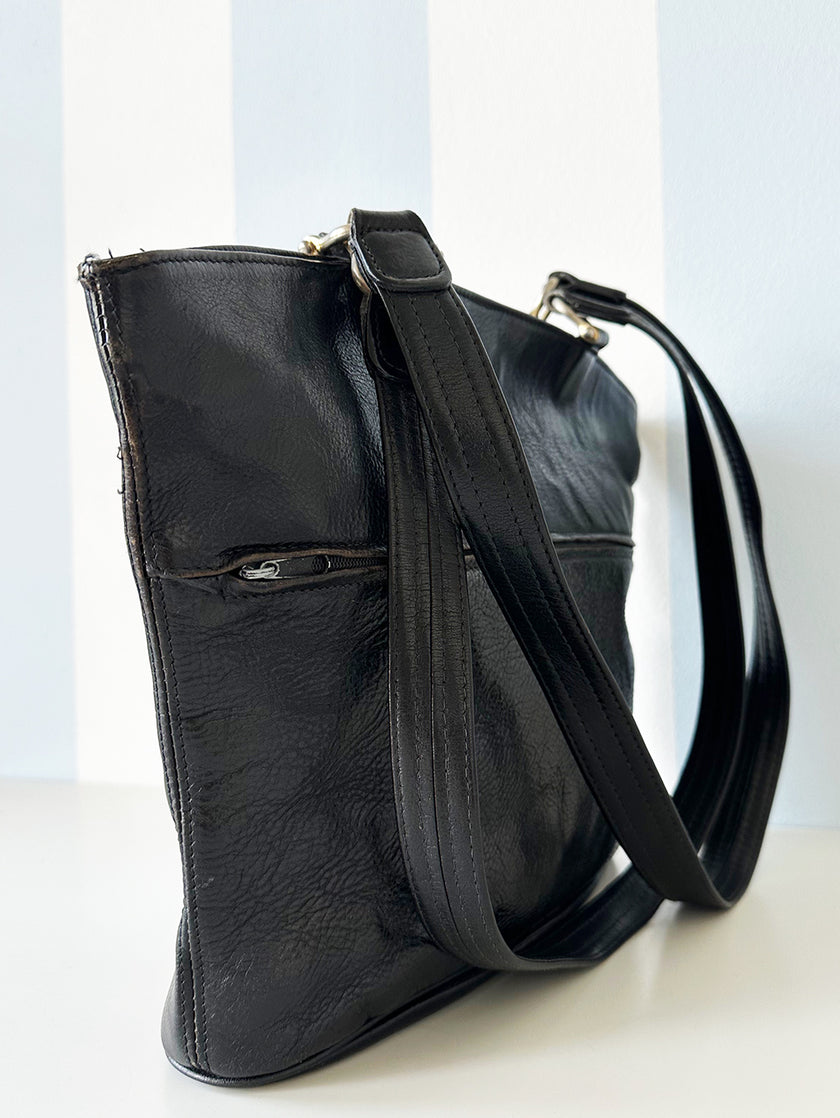 Zwarte leren schoudertas