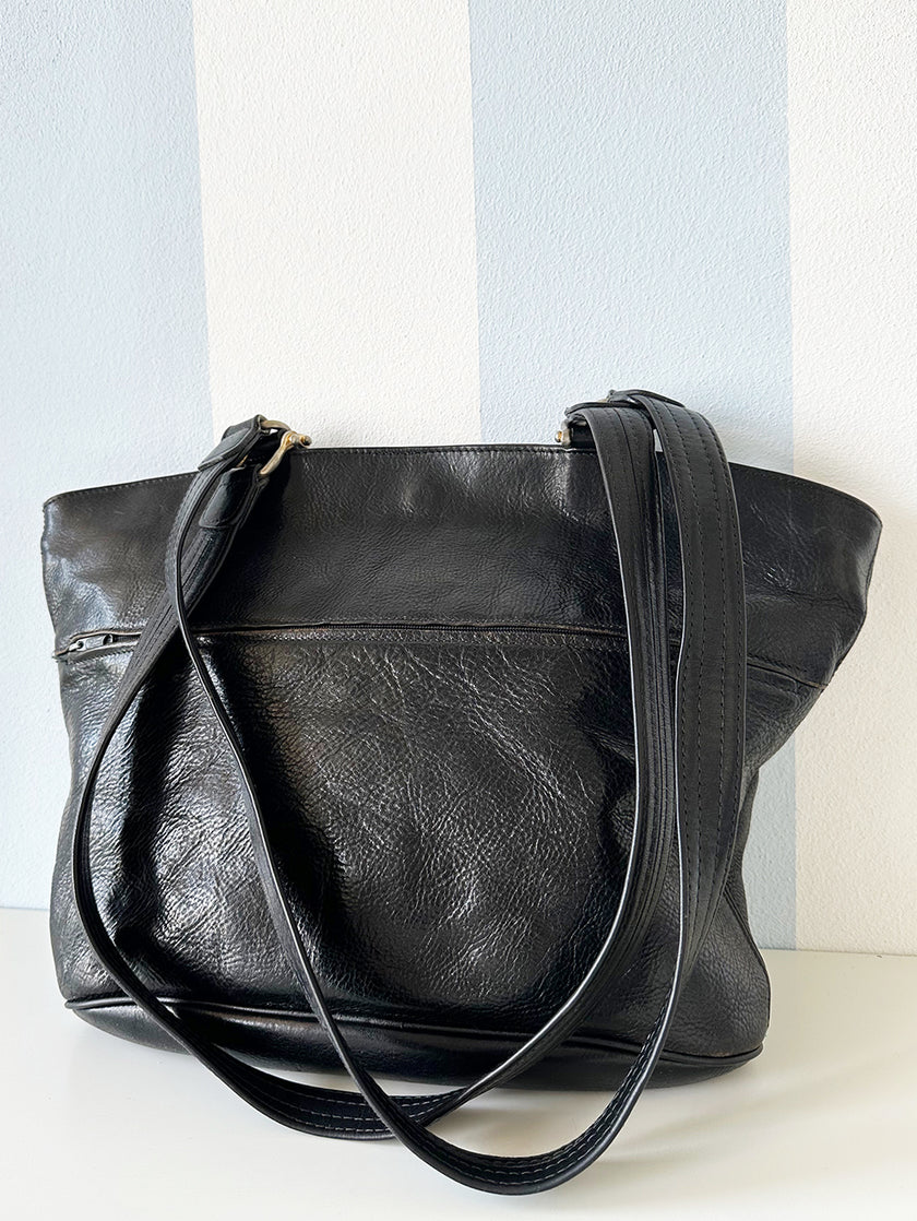 Zwarte leren schoudertas