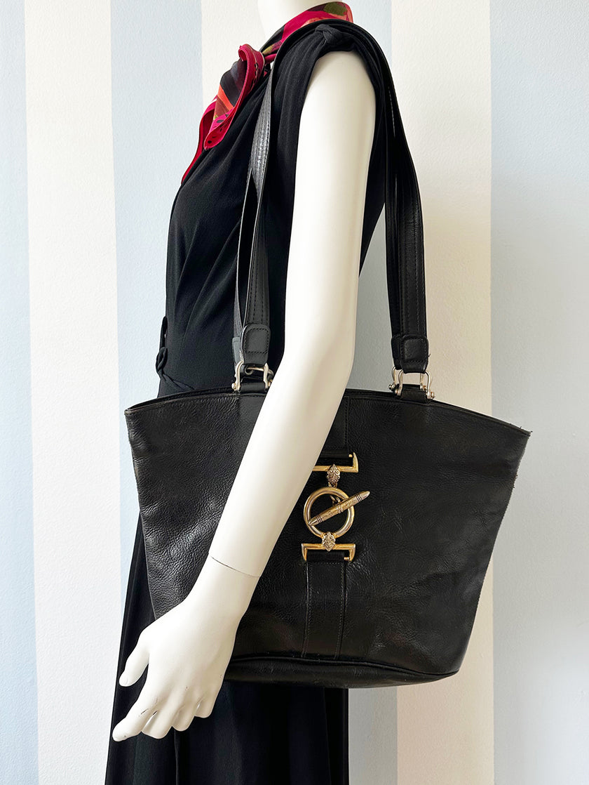 Zwarte leren schoudertas