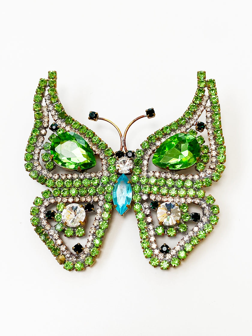 Groene kristalglazen vlinder broche