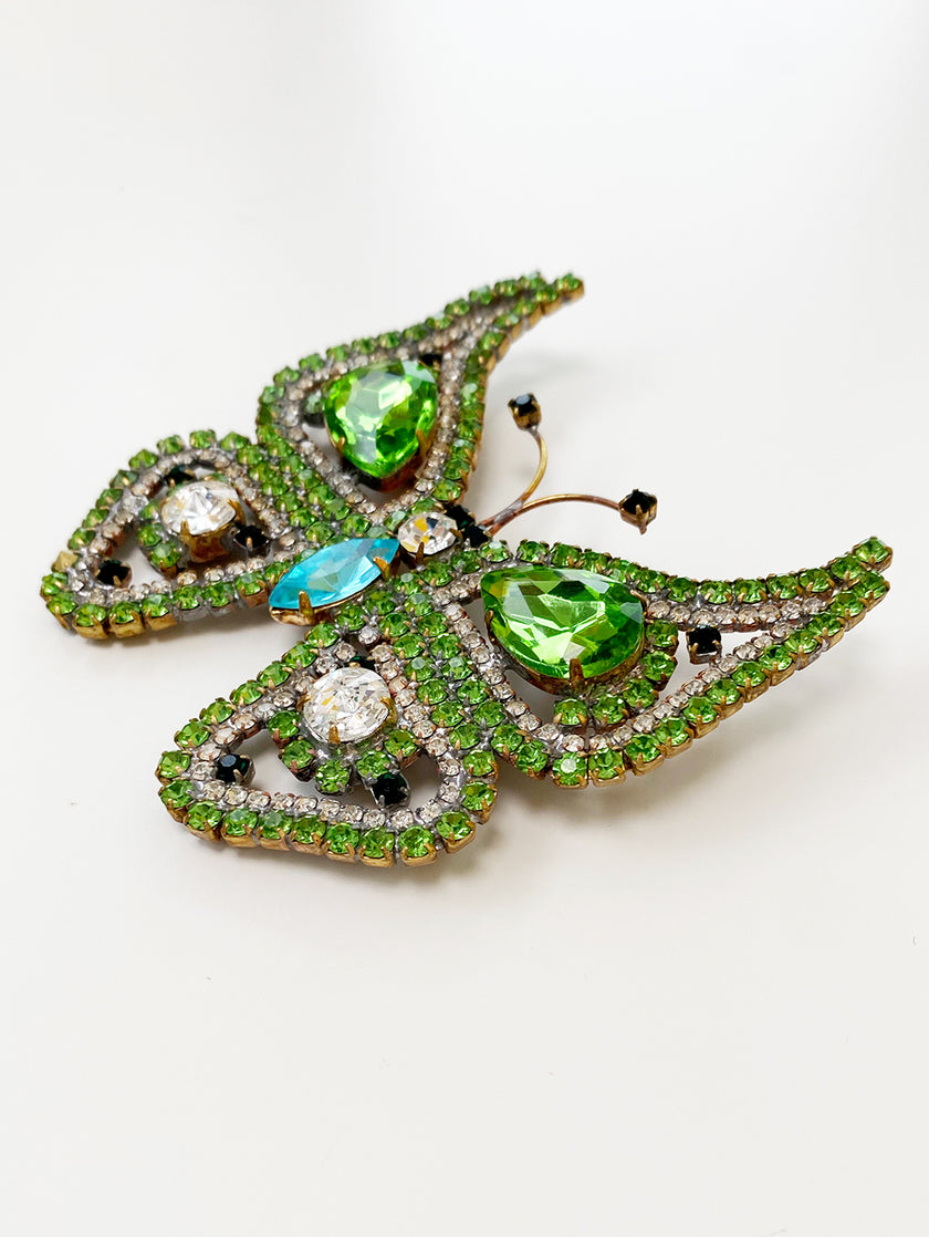 Groene kristalglazen vlinder broche