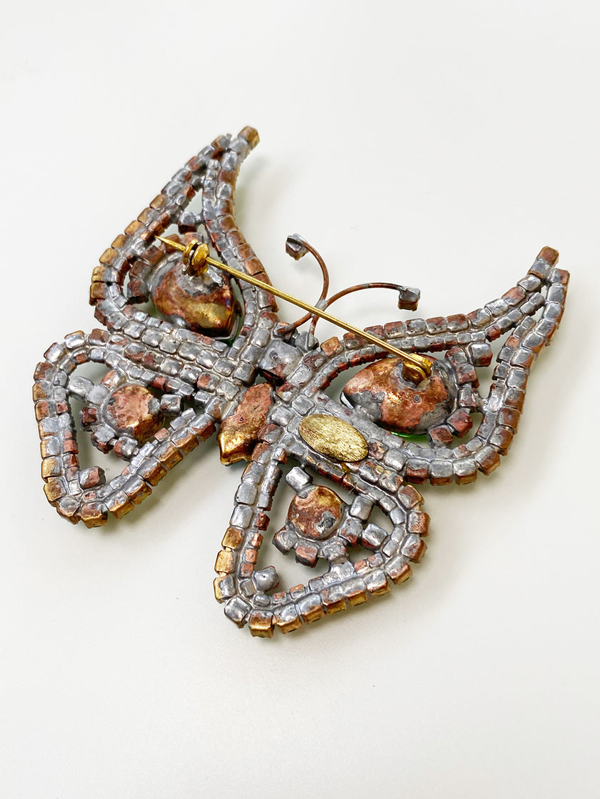 Groene kristalglazen vlinder broche