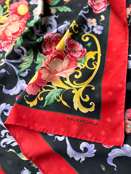 Zwart/rode floral zijden designer sjaal