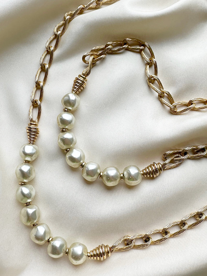 Gouden designer ketting met faux parels