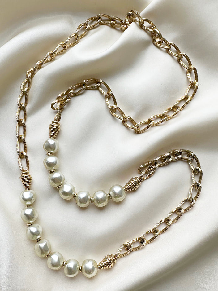 Gouden designer ketting met faux parels