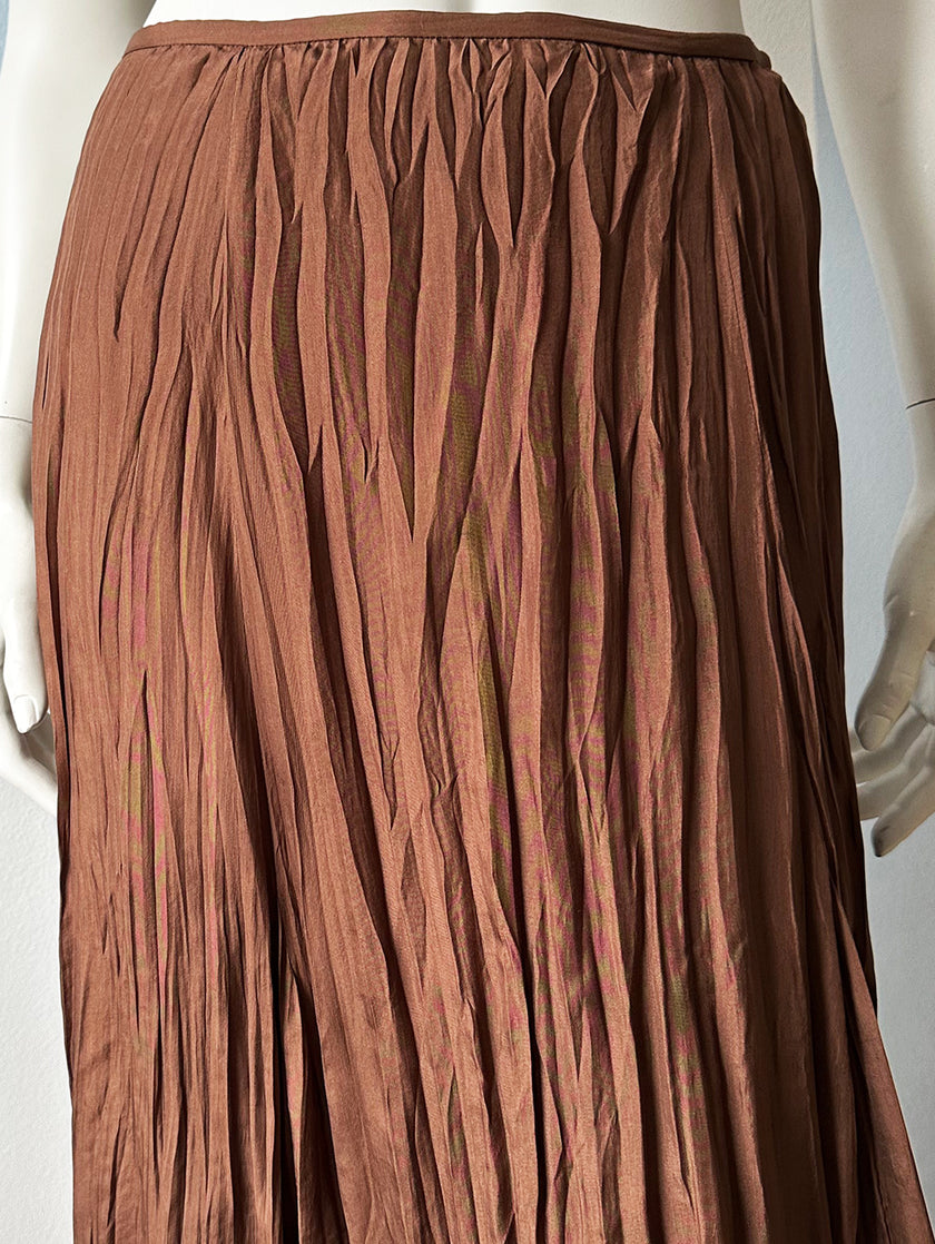 Bruine zijden crinkle rok