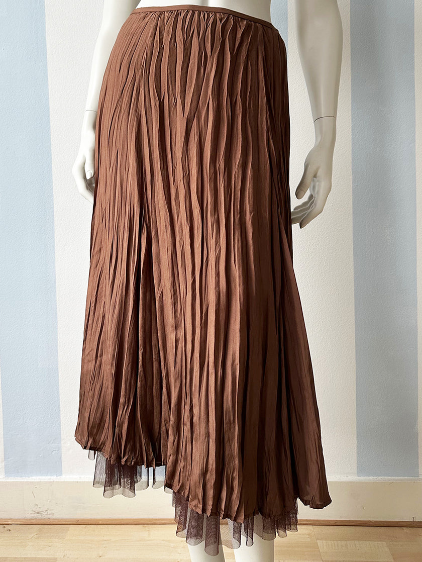 Bruine zijden crinkle rok