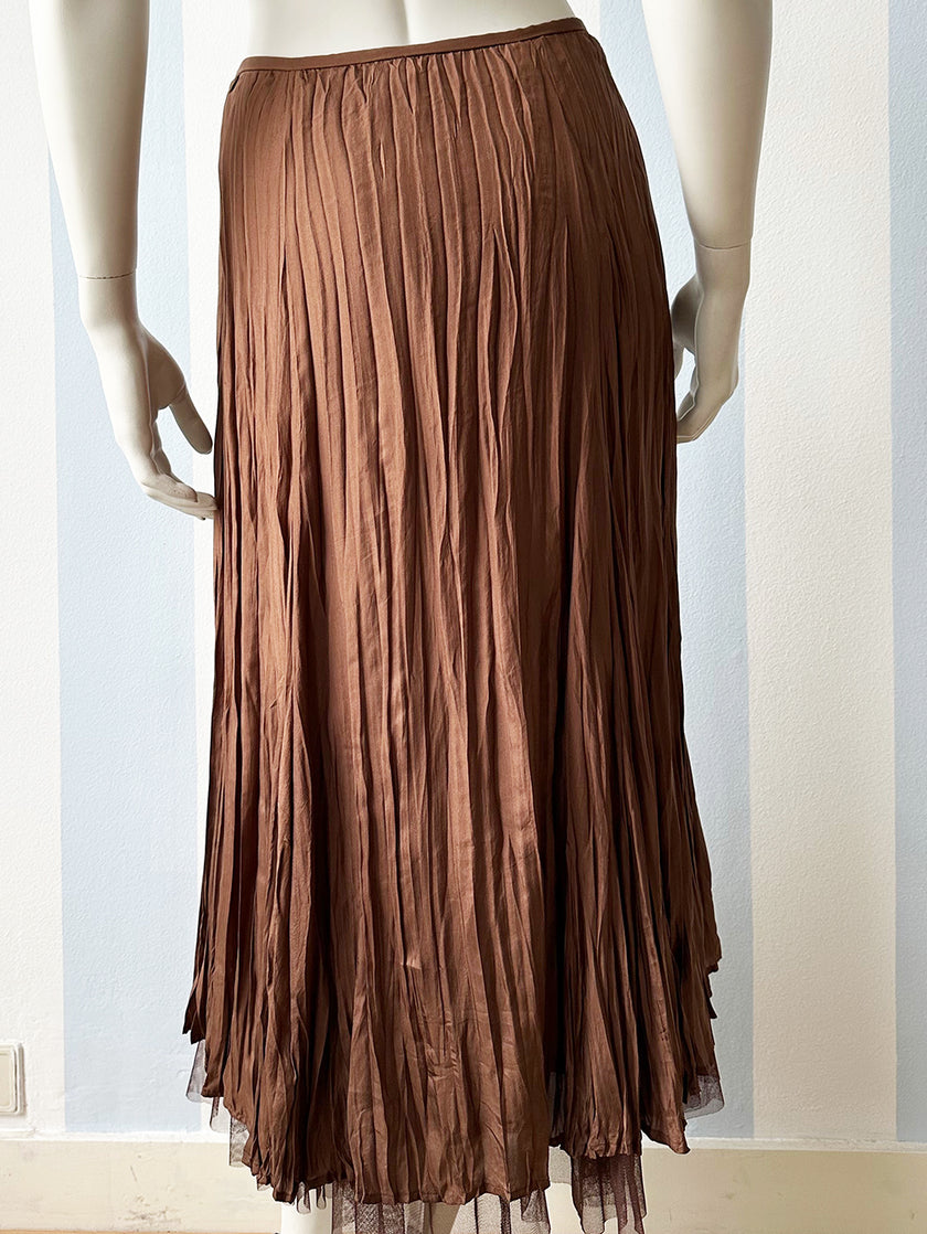 Bruine zijden crinkle rok