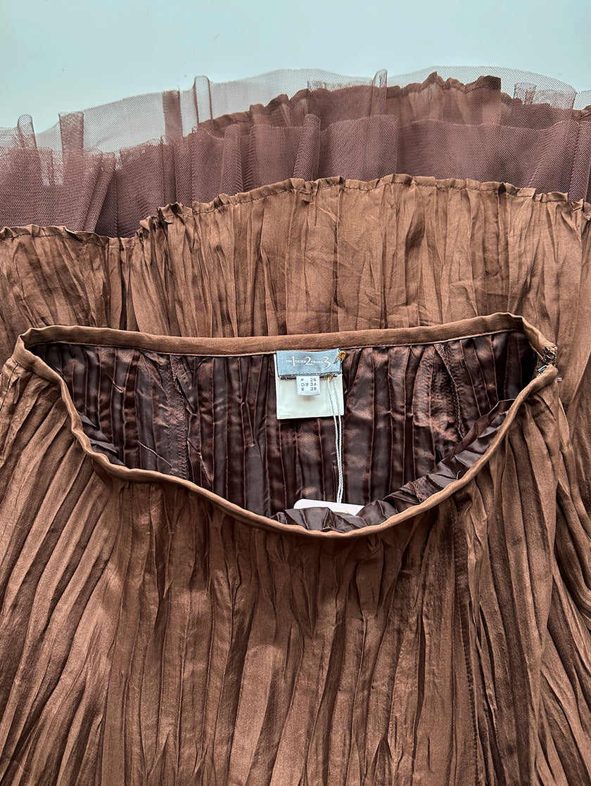 Bruine zijden crinkle rok