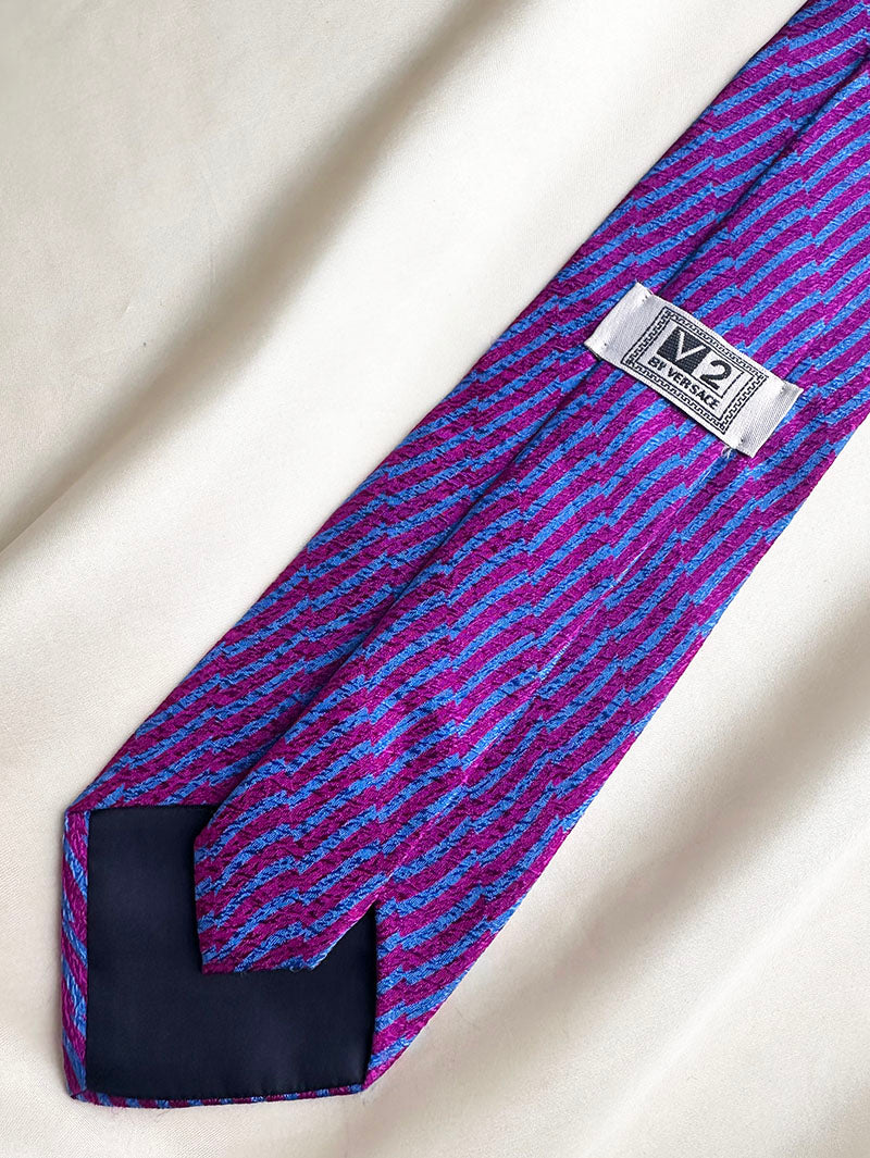 Blauw/fuchsia zijden designer stropdas