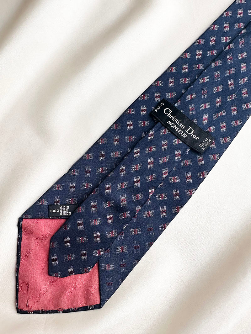 Donkerblauwe zijden 70s designer stropdas