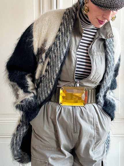 Zwart/gebroken wit mohair vest