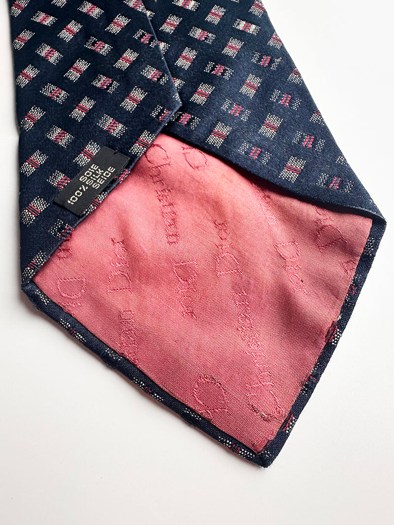 Donkerblauwe zijden 70s designer stropdas