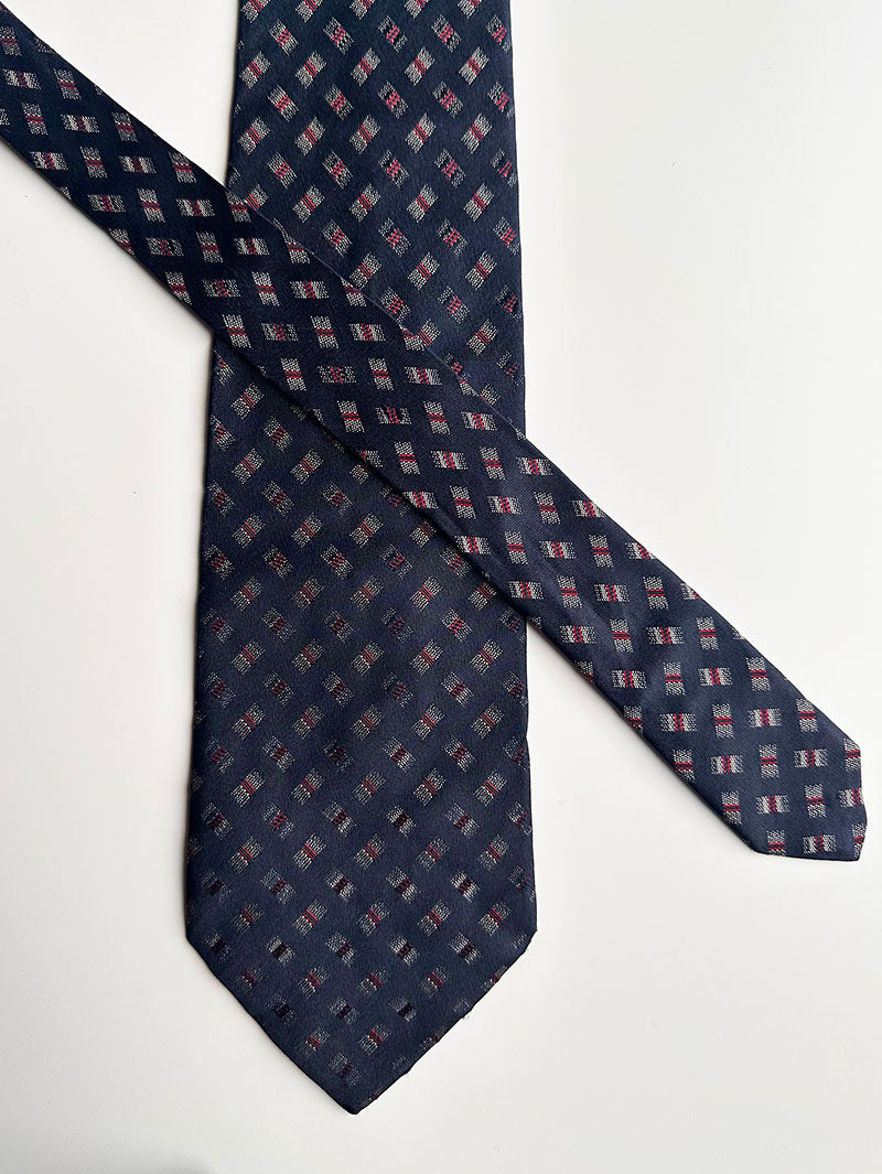 Donkerblauwe zijden 70s designer stropdas