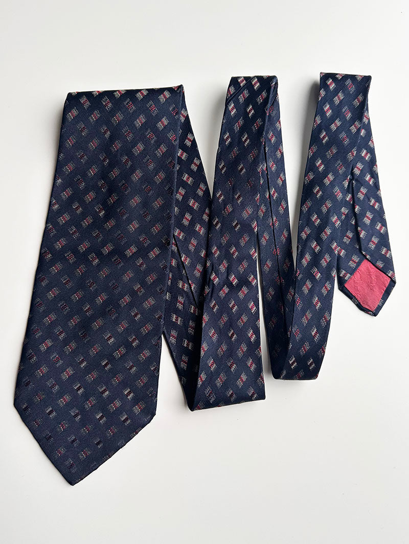 Donkerblauwe zijden 70s designer stropdas