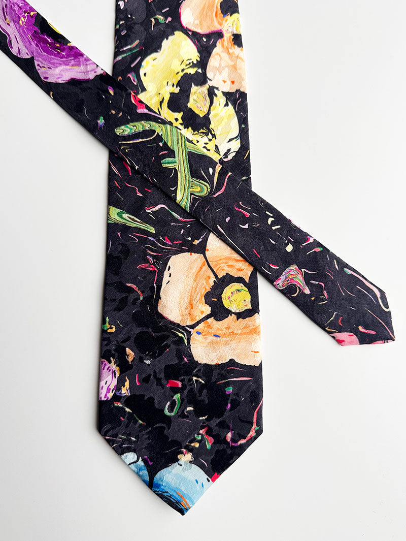 Zwarte floral designer stropdas