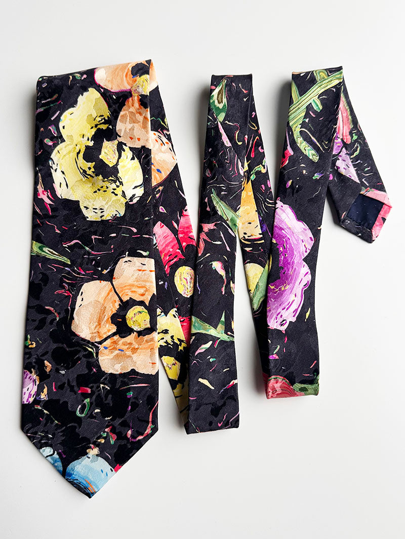 Zwarte floral designer stropdas