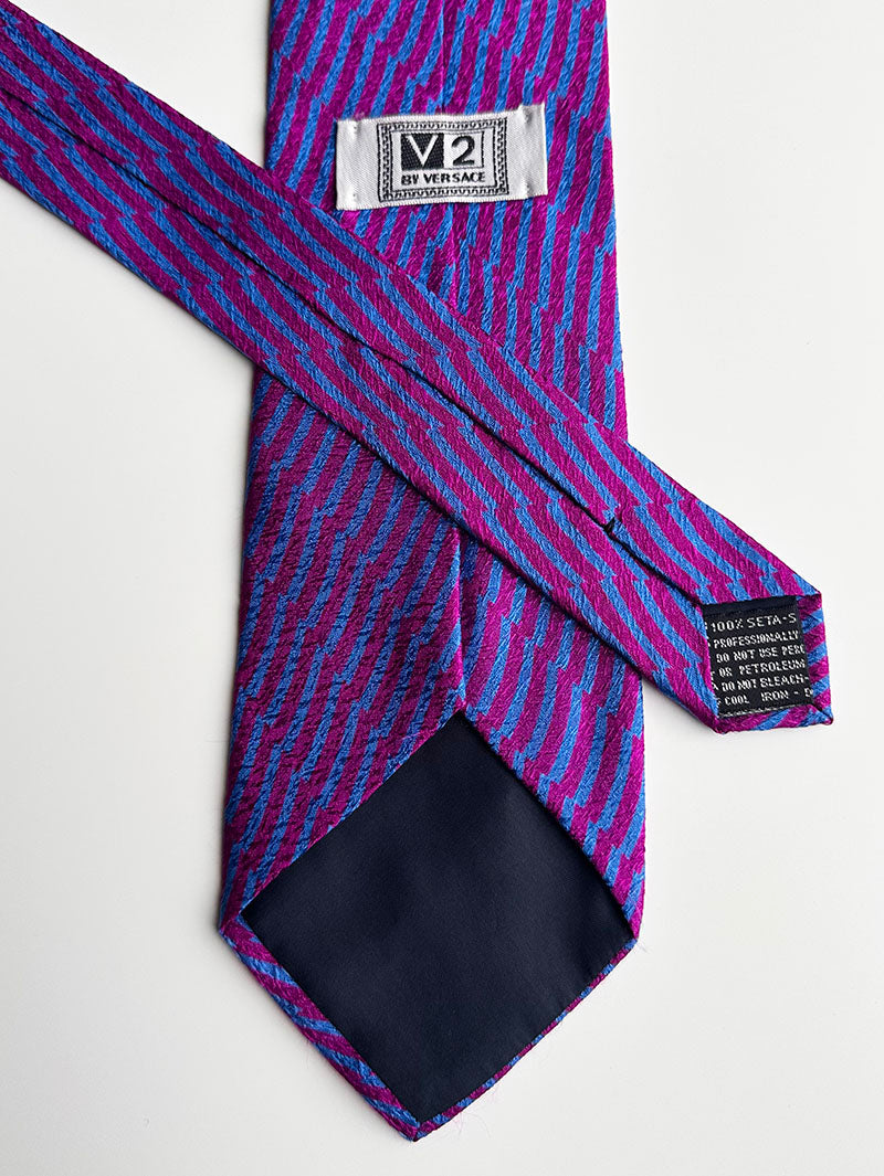 Blauw/fuchsia zijden designer stropdas