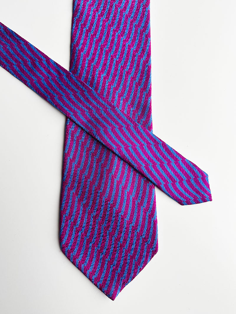 Blauw/fuchsia zijden designer stropdas