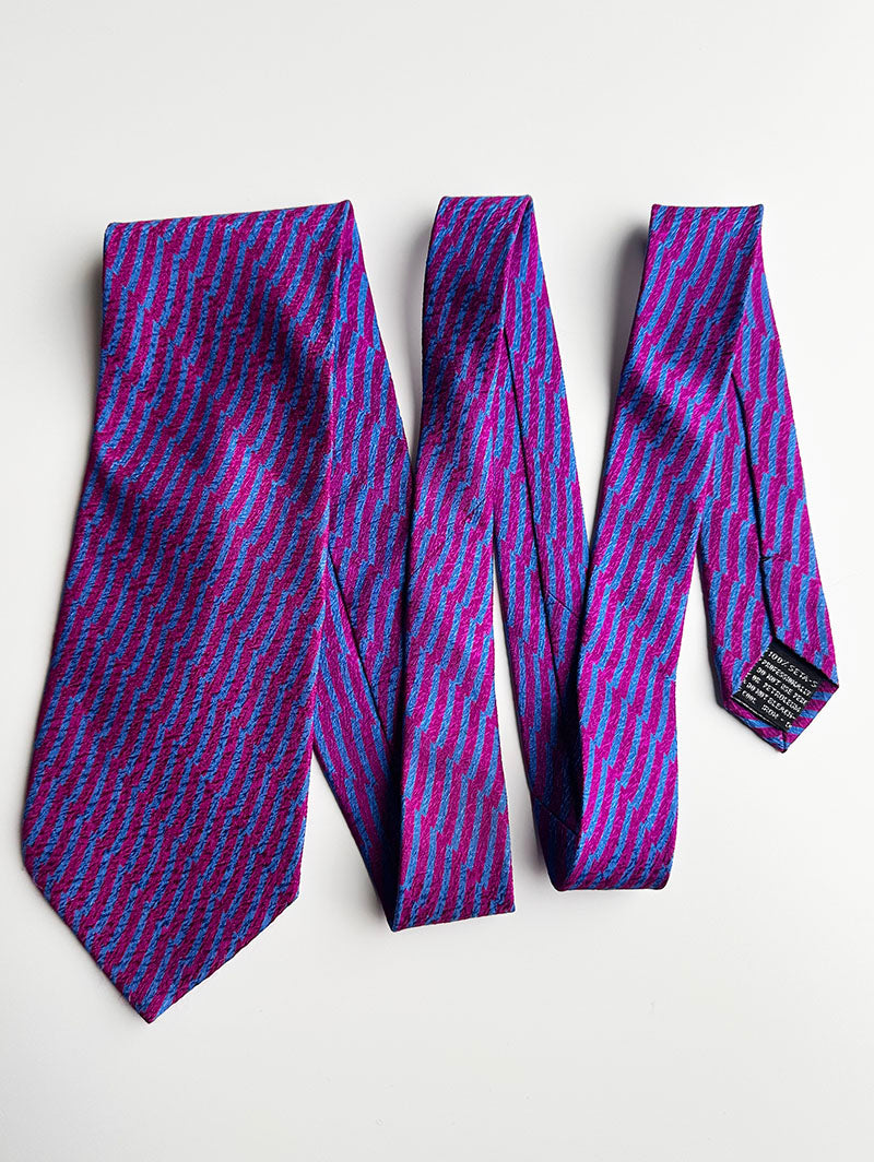 Blauw/fuchsia zijden designer stropdas