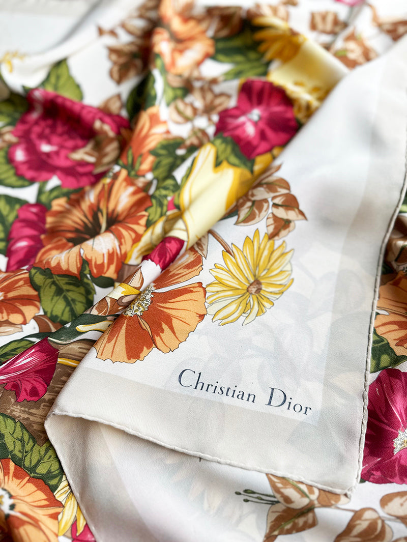 Zijden designer sjaal met grammofoon en bloemen
