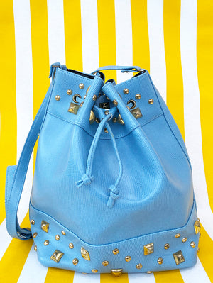 Lichtblauwe faux leren tas met studs