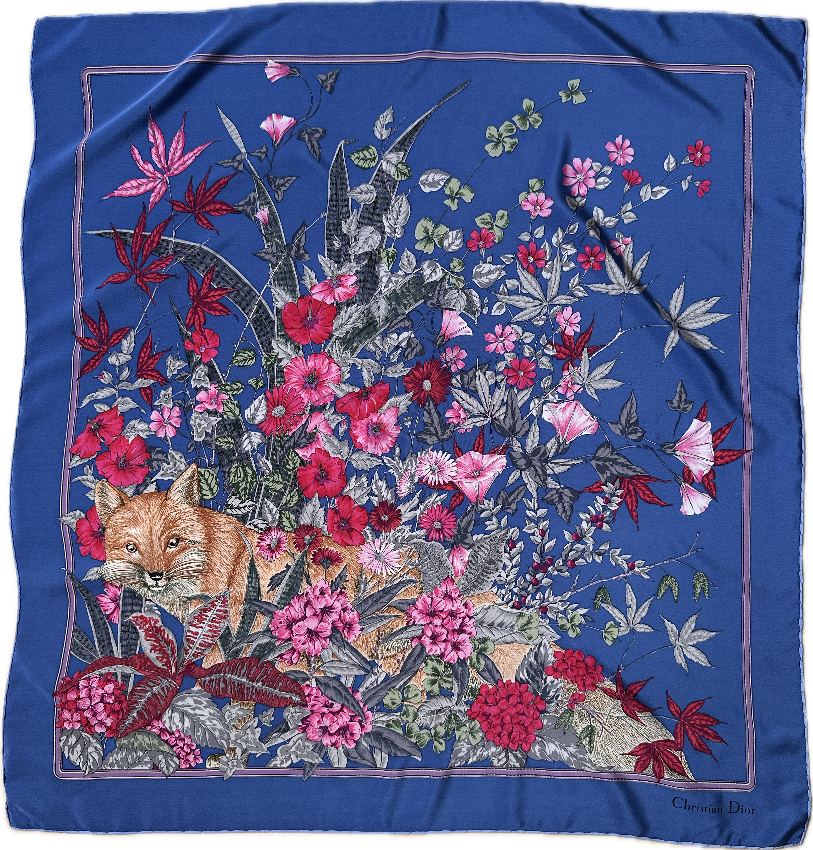 Zijden designer sjaal Renard et Fleurs
