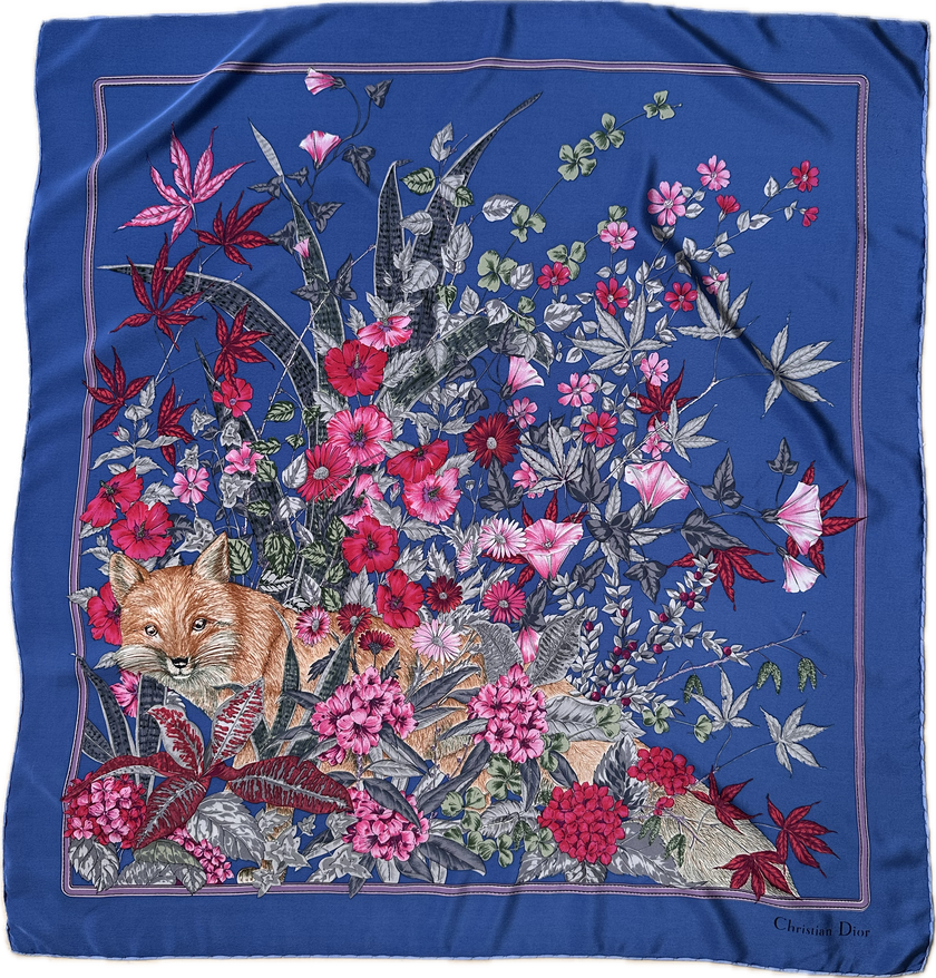 Zijden designer sjaal Renard et Fleurs