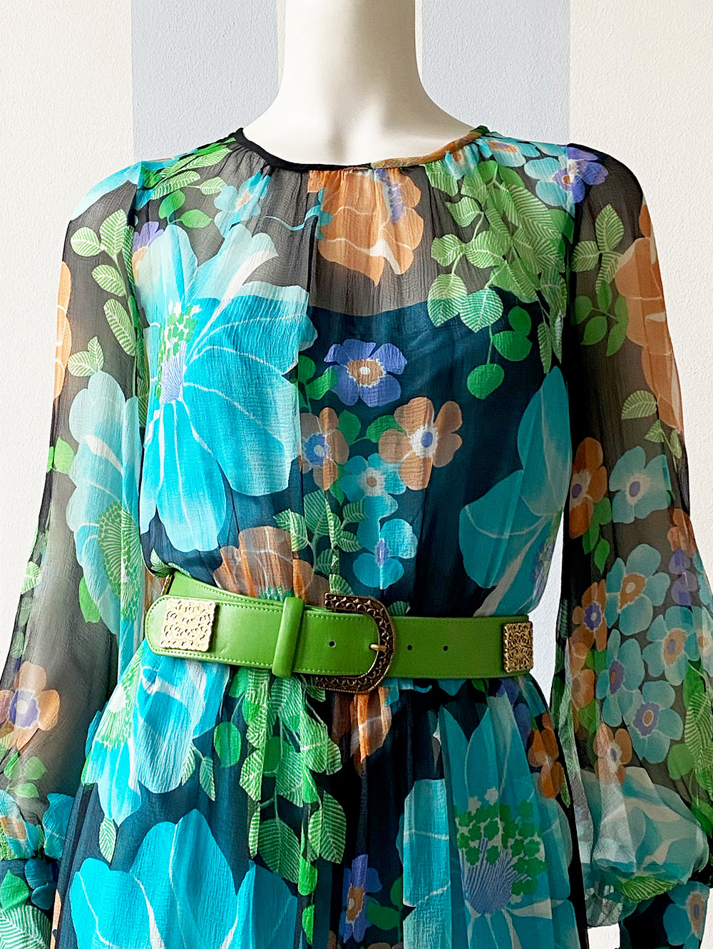 Zijden floral 70s jurk