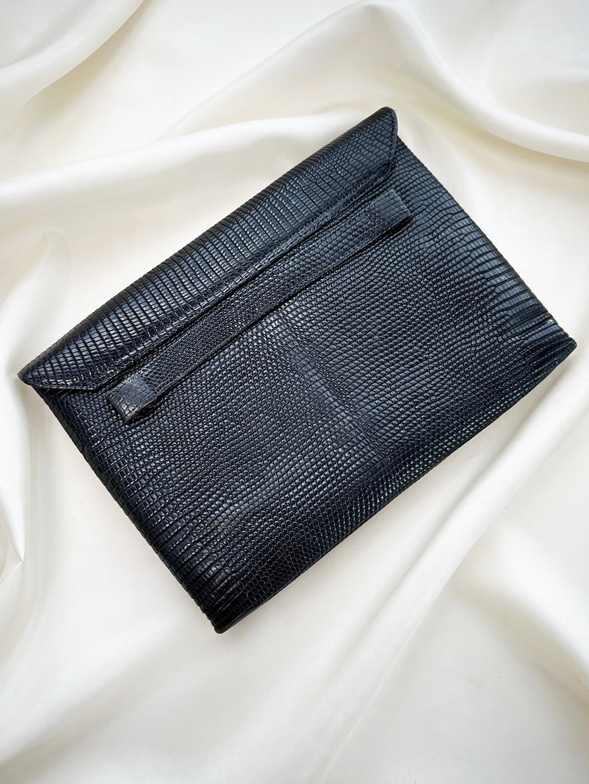 Zwarte leren clutch
