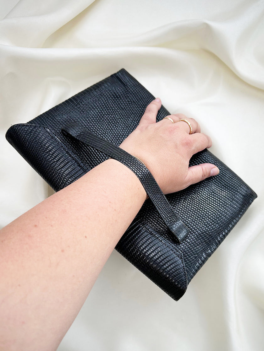 Zwarte leren clutch