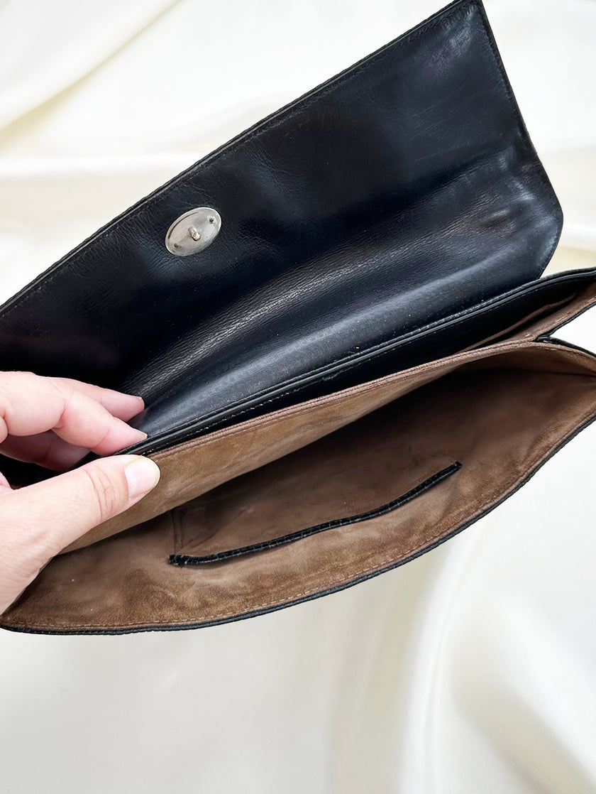 Zwarte leren clutch