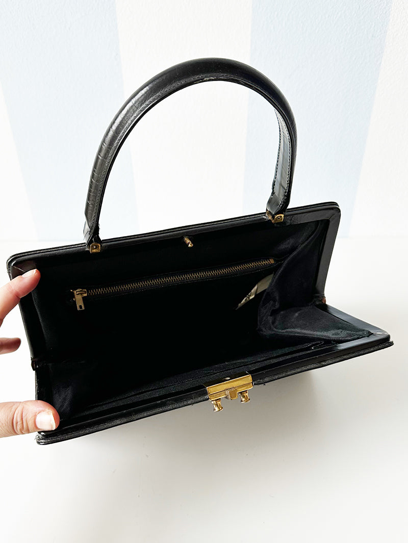 Zwarte leren handtas