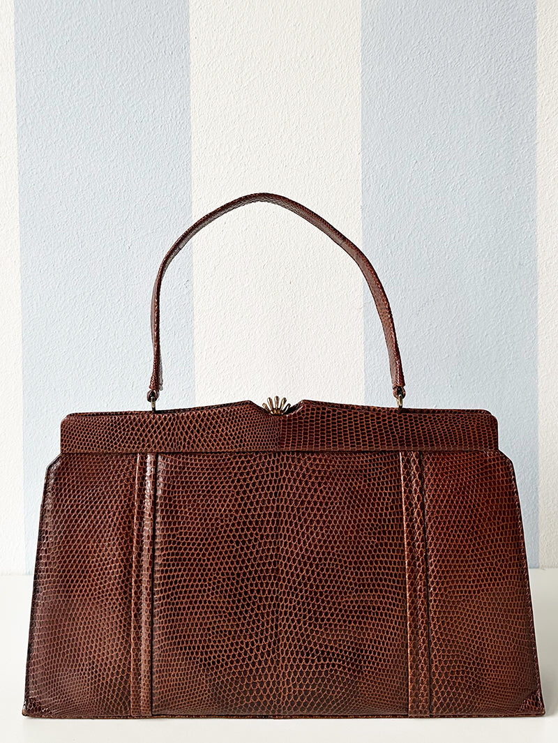 Bruine slangenleren handtas
