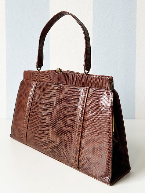 Bruine slangenleren handtas