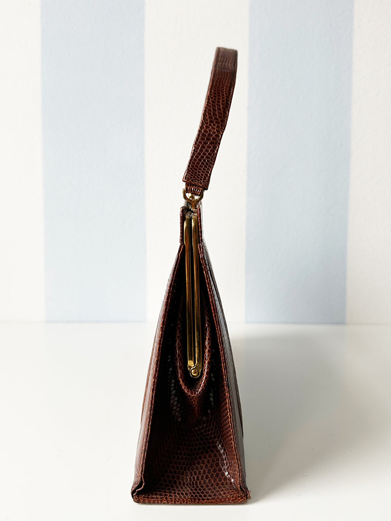 Bruine slangenleren handtas