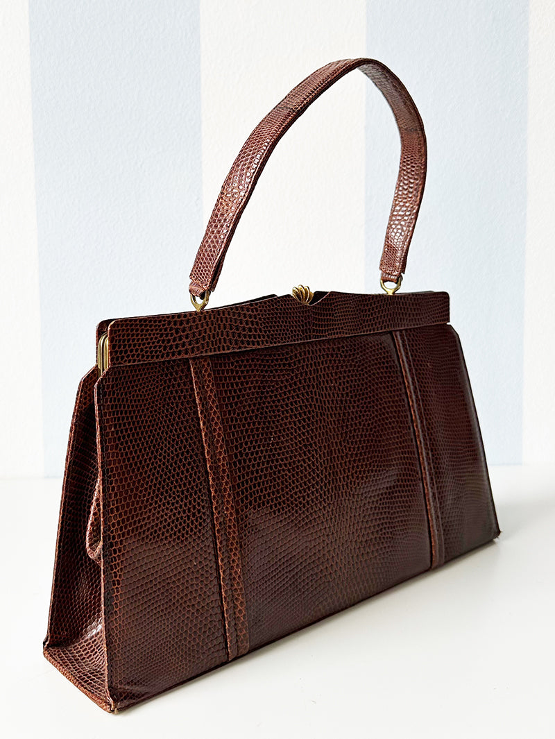 Bruine slangenleren handtas