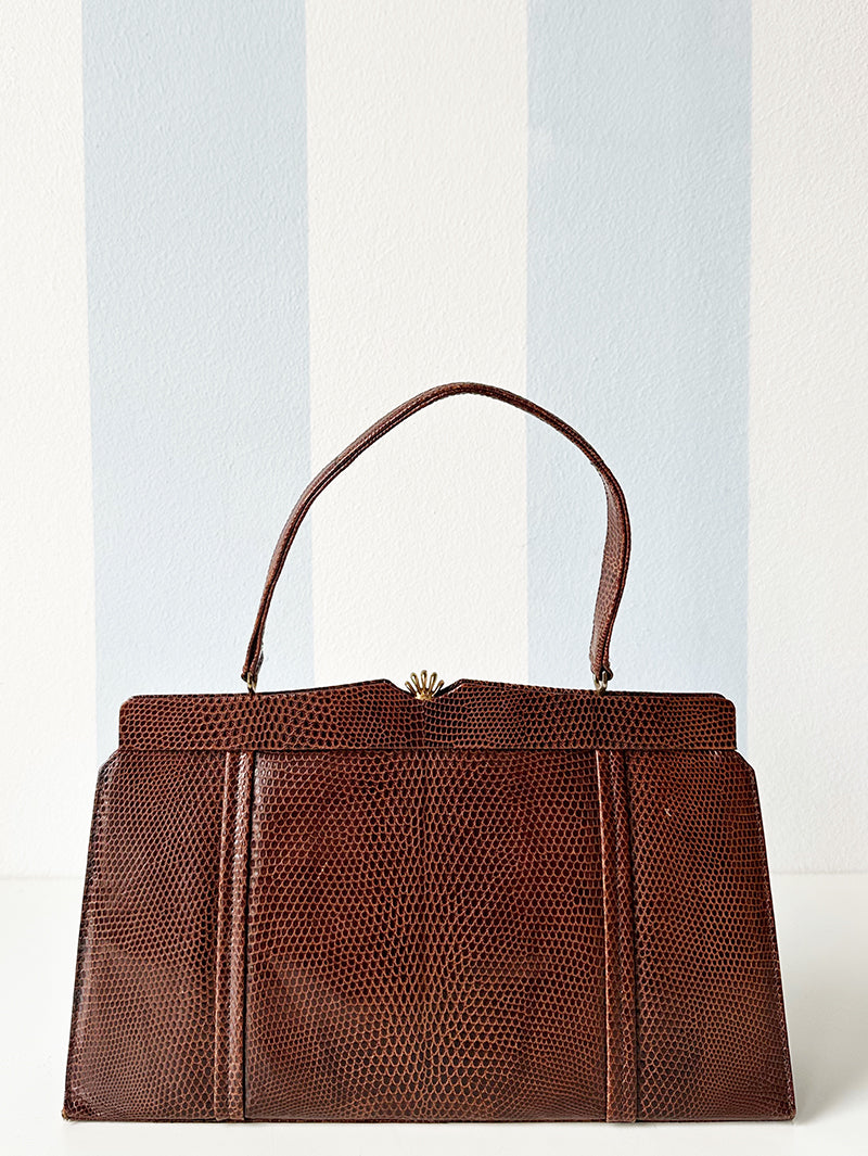 Bruine slangenleren handtas