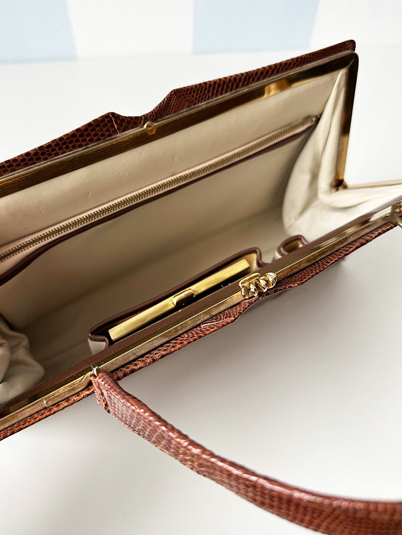 Bruine slangenleren handtas