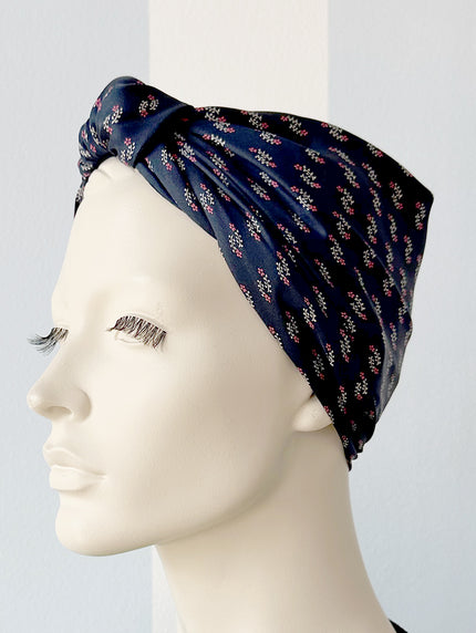 Donkerblauw floral Bonbons turban