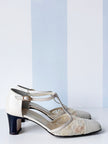 Beige leren pumps met kant | 37,5
