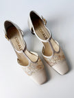 Beige leren pumps met kant | 37,5
