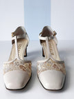 Beige leren pumps met kant | 37,5