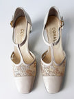 Beige leren pumps met kant | 37,5