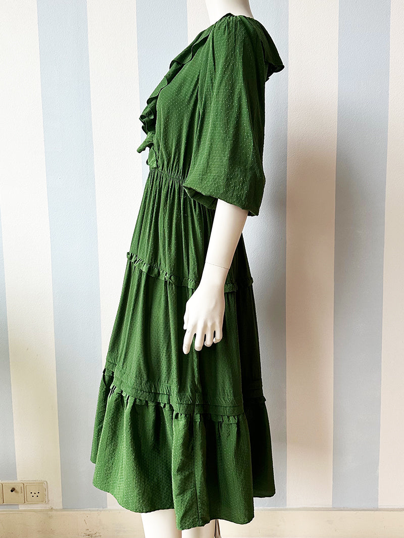 Groene strokenjurk met volants