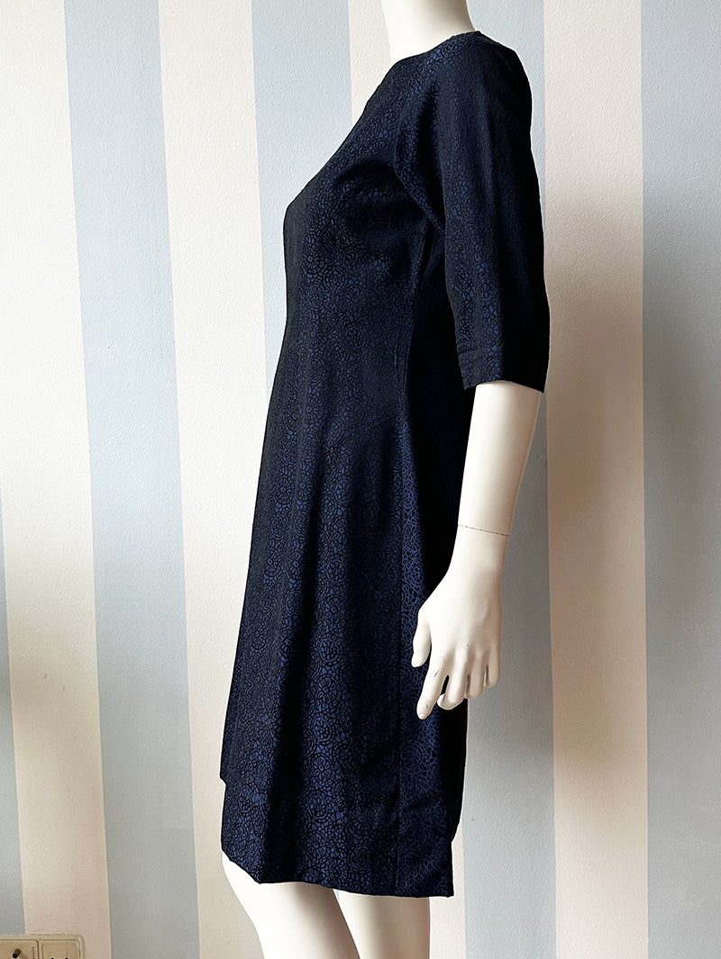 Zwart/blauwe jacquard jurk