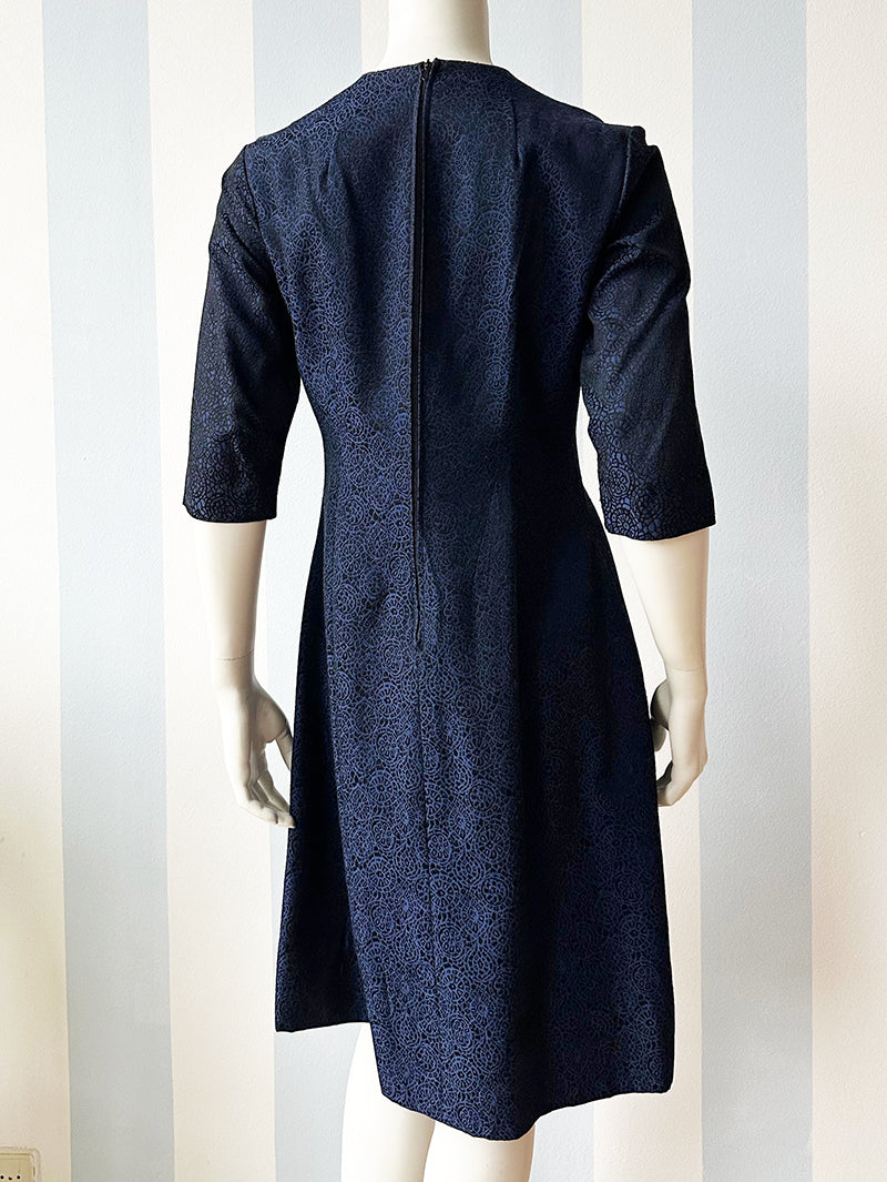 Zwart/blauwe jacquard jurk